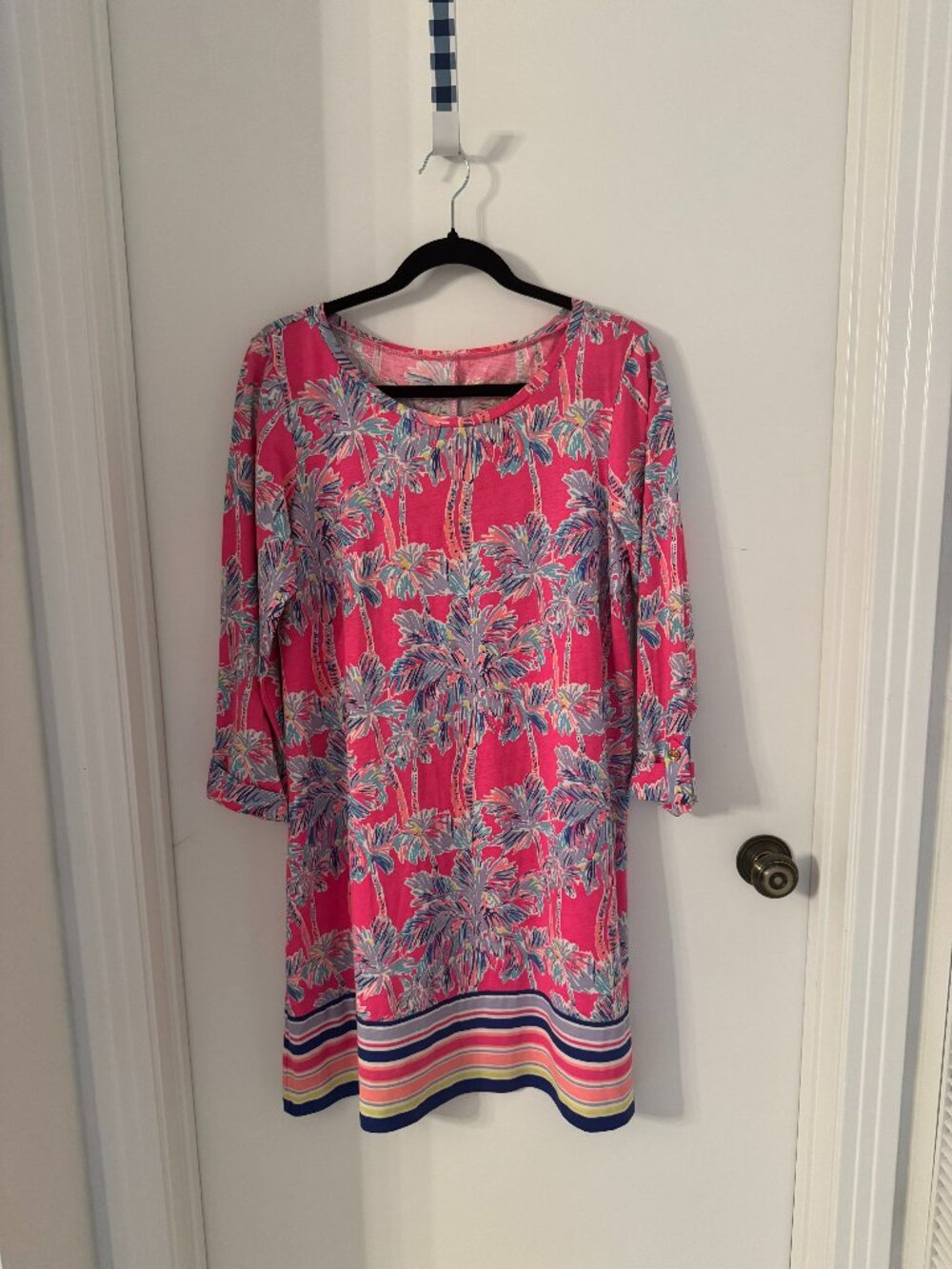 Lilly Pulitzer Dress, in vibrant pink with contrasting stripe at hem, size L